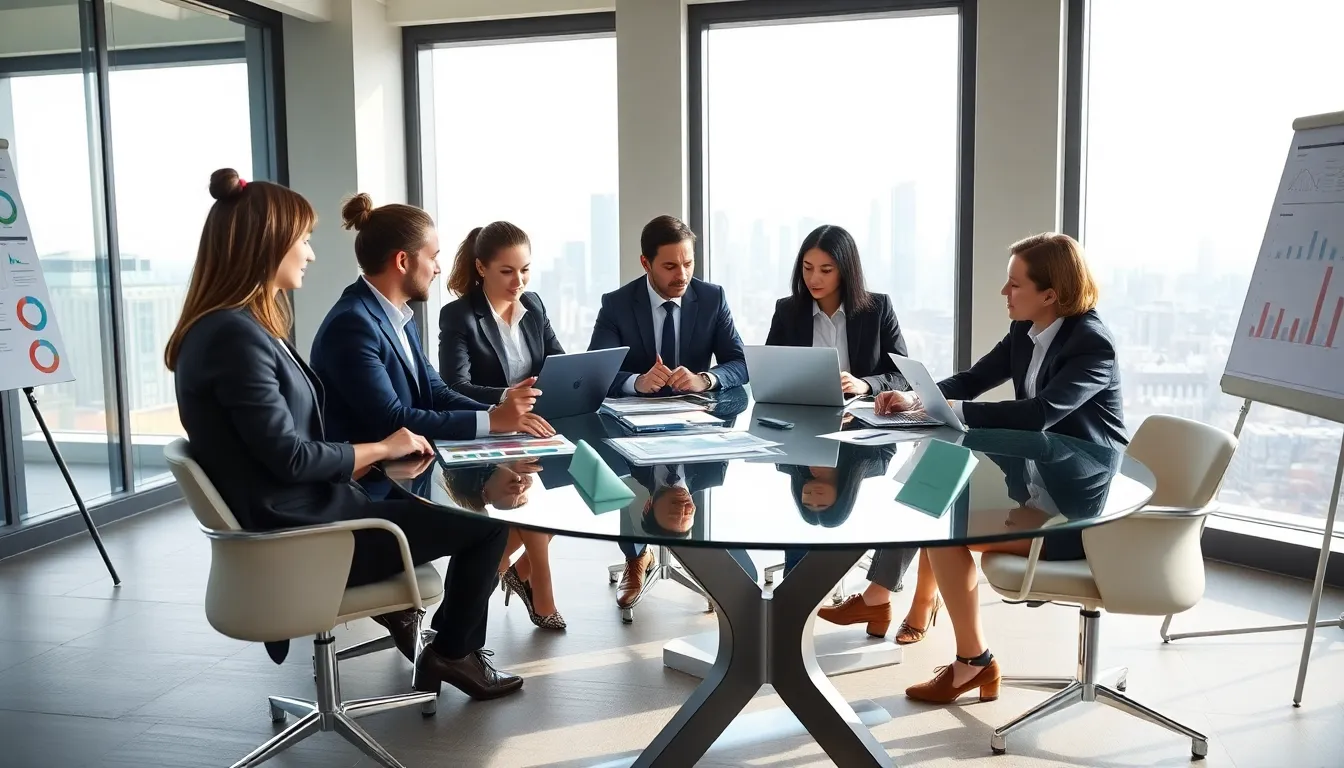 diverse commercial real estate agents collaborating in a modern office.